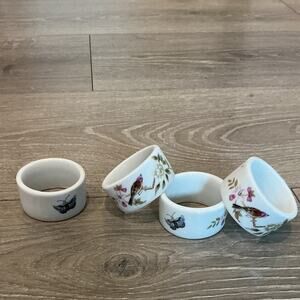 Shafford Ceramic Napkin Rings Japanese Flower Blossom Bird MCM Cottagecore